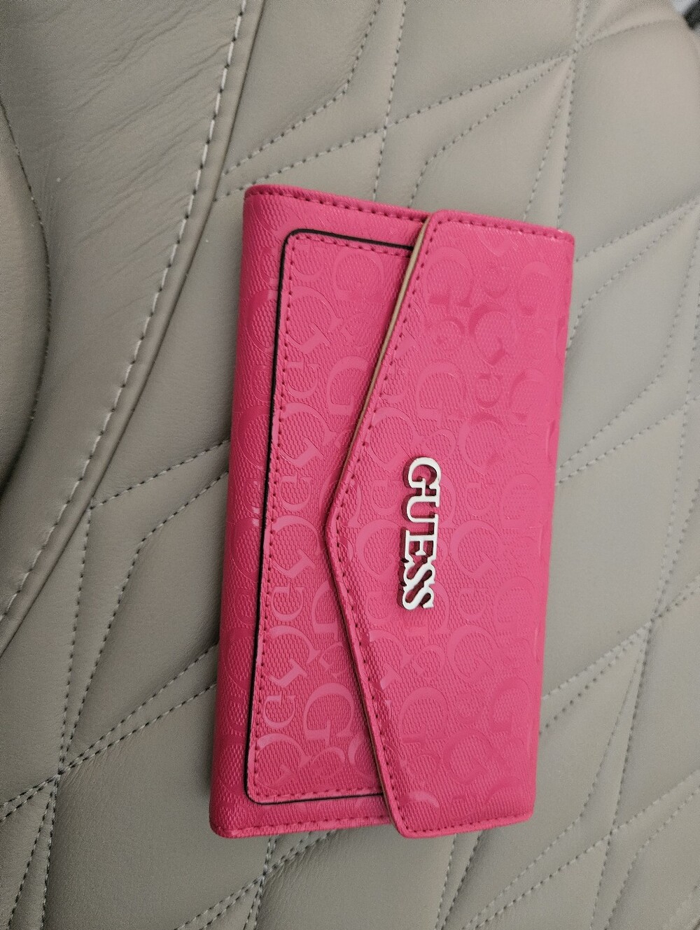 GUESS Hot Pink Signature Logo Flap Wallet